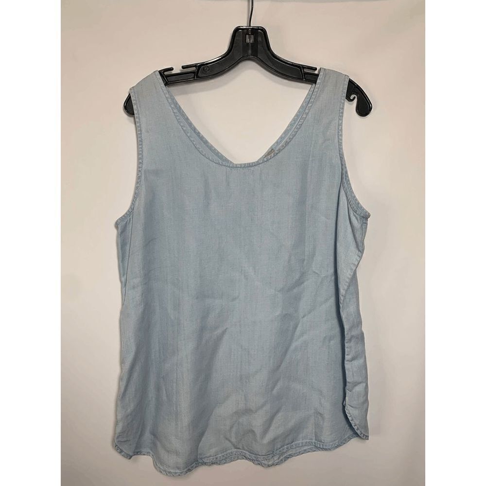 Chico's Women's Sleeveless Wide Strap V Back Scoop Neck Tank Top Light Blue Sz 2